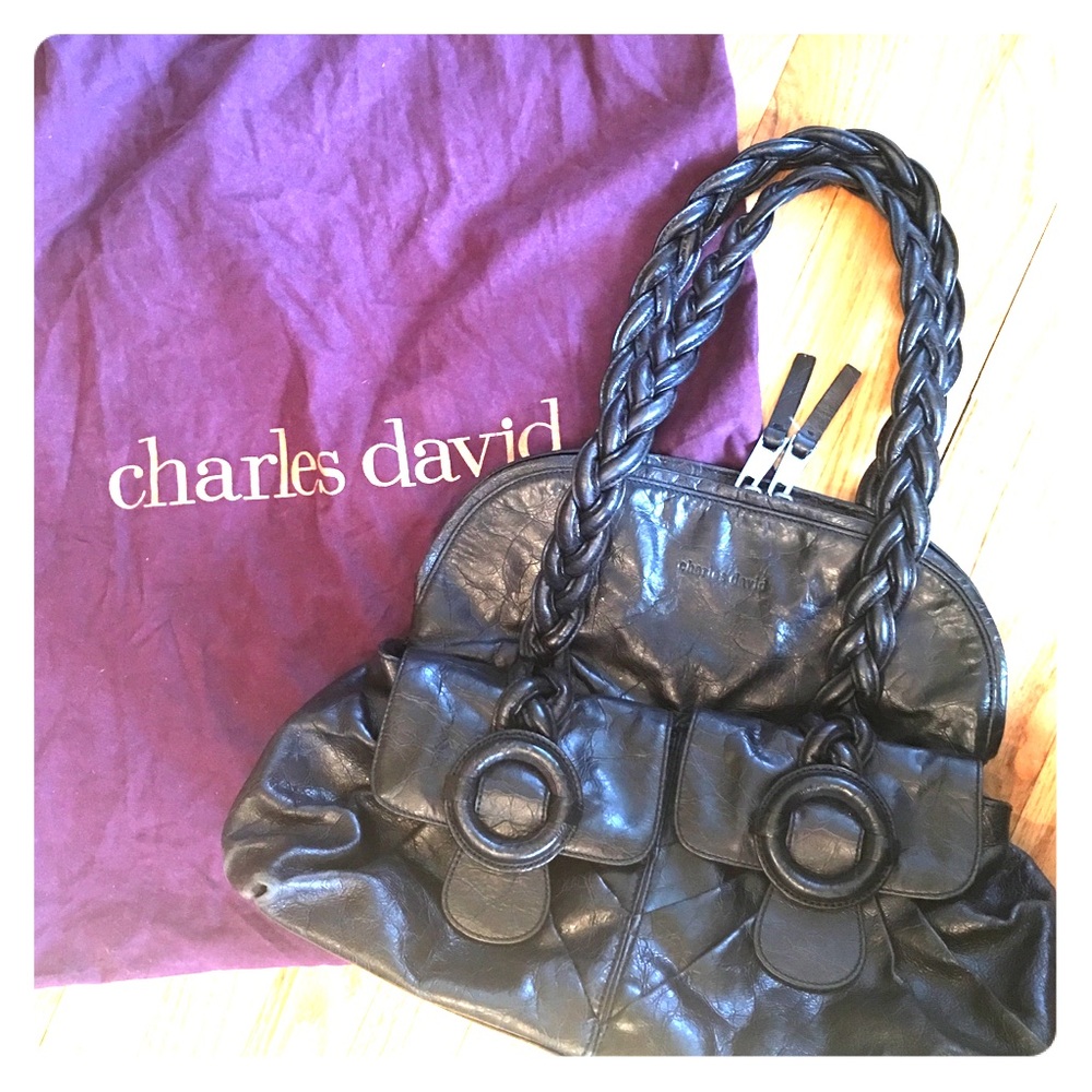 🔥CHARLES DAVID black leather handbag
